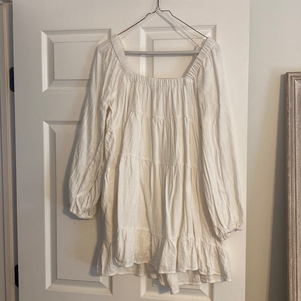 White long sleeve mini dress/cover up